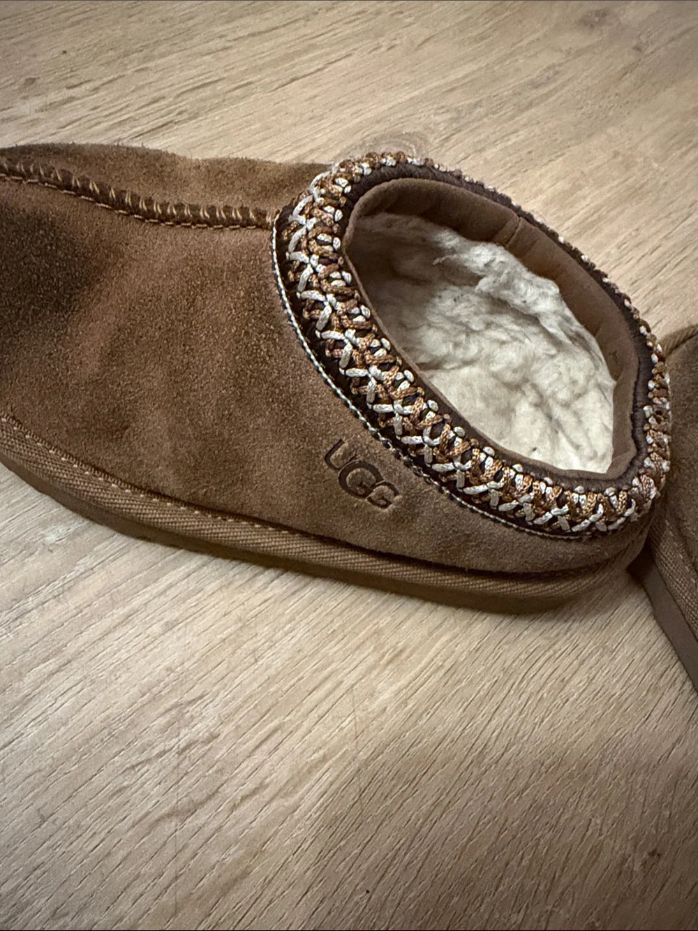 UGG Brown Plush-Lined Kids Slip-On Slippers